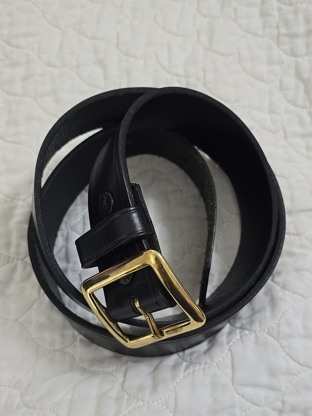 NWOT JayPee Men's Size 44 Black Leather Belt Gold Buckle 1 5/8" Wide.
